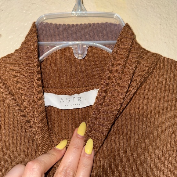 Astr Brown Cowl Neck Sweater with Ribbed Texture - Picture 1 of 3